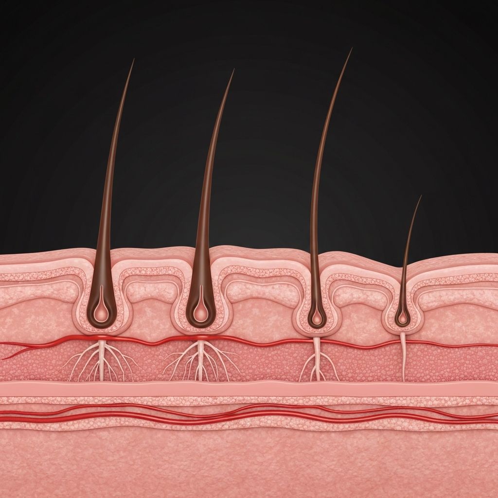 Illustration du cycle pilaire - phases anagène, catagène et télogène